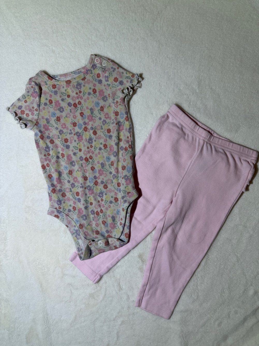 Pink Floral Baby Matching Set - Onesie & Pants